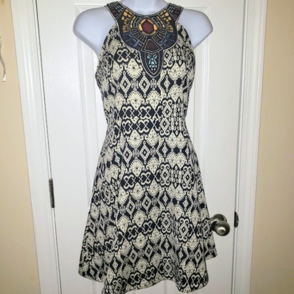 Flying Tomato Embroidered Neck Print Mini Dress M